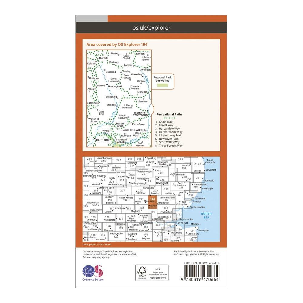 Explorer Active 194 Hertford & Bishop’s Stortford Map With Digital Version