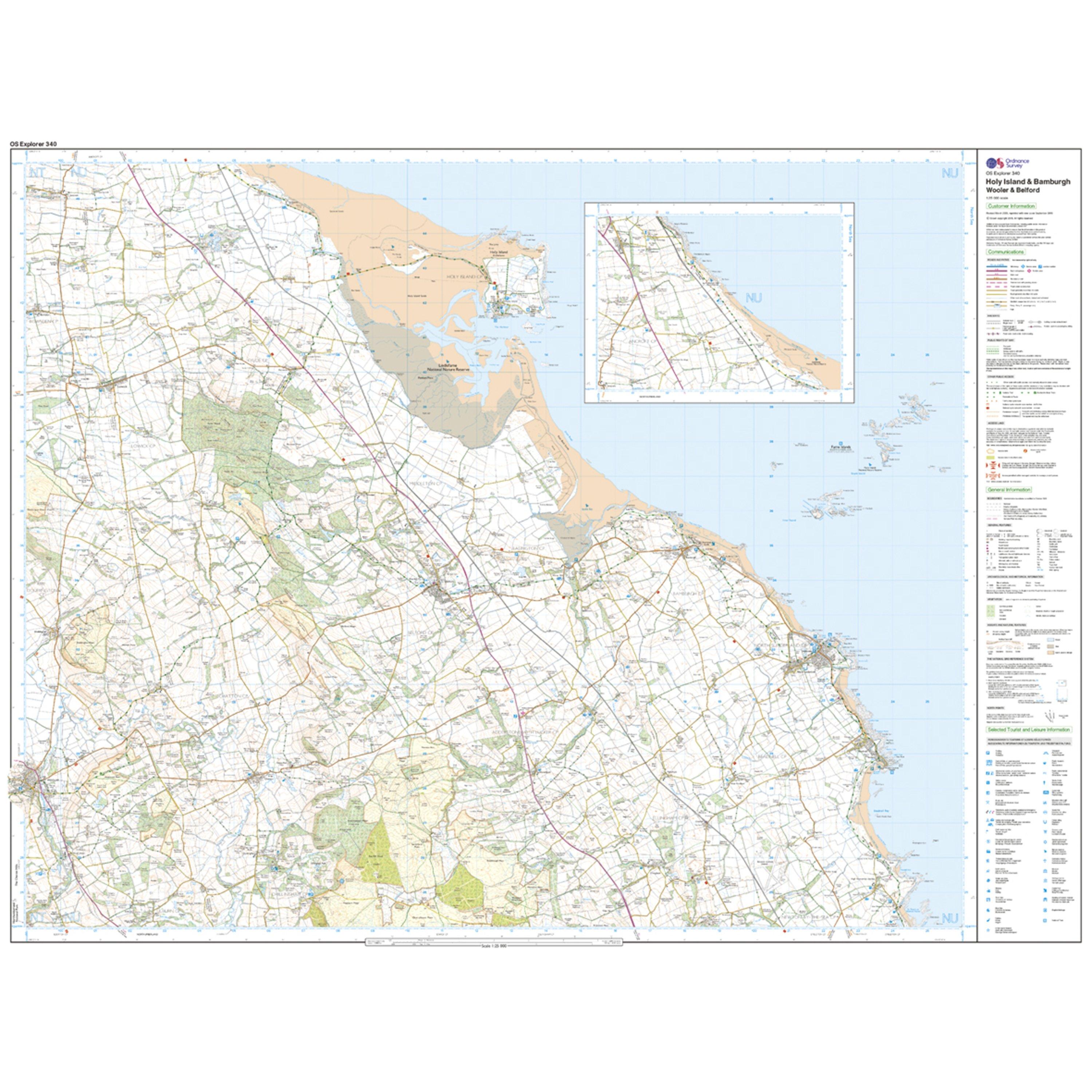 Explorer 340 Holy Island & Bamburgh Map With Digital