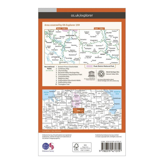 Explorer Active 259 Derby, Uttoxeter, Ashbourne & Cheadle Map With Digital Version