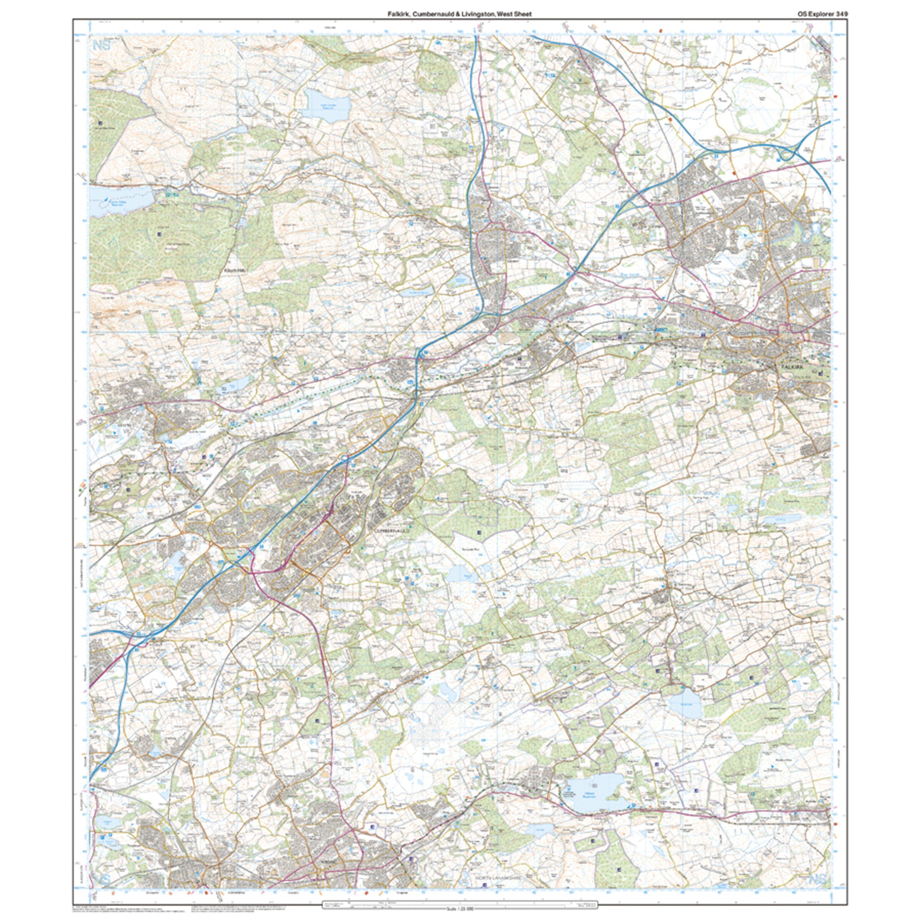 Explorer 349 Falkirk, Cumbernauld & Livingston Map With Digital Version