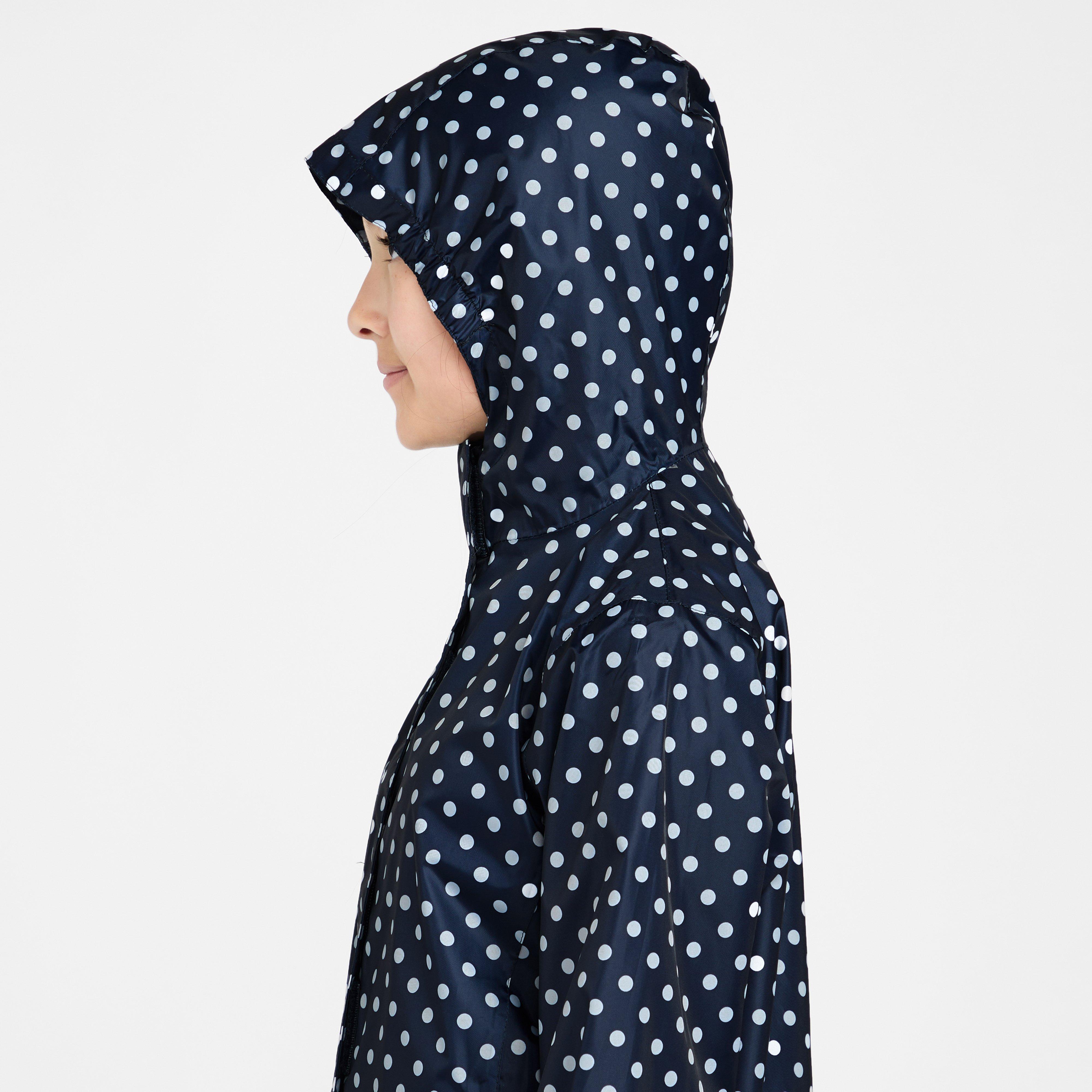 Kids Packable Waterproof Jacket Navy/White Polka Dot