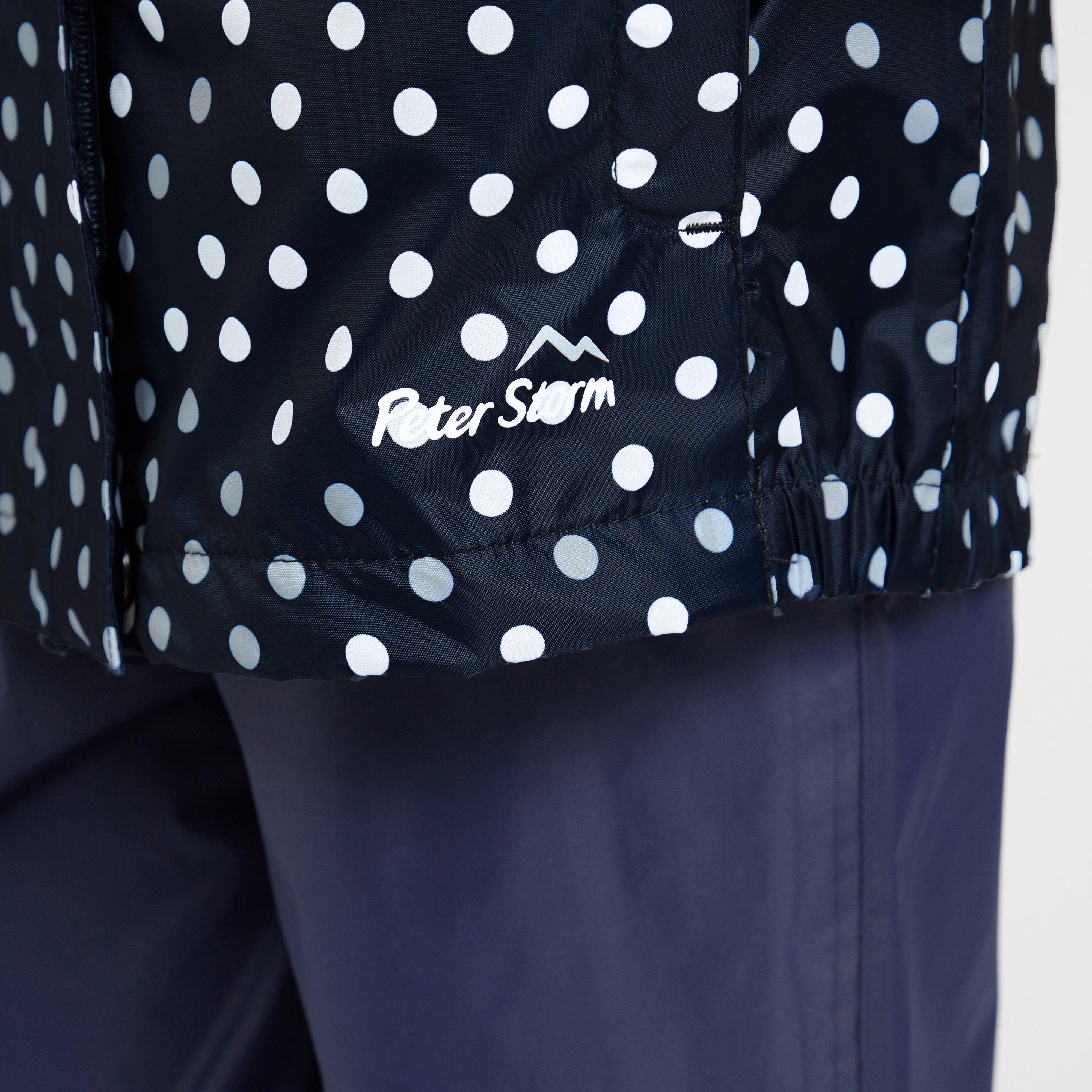 Kids Packable Waterproof Jacket Navy/White Polka Dot