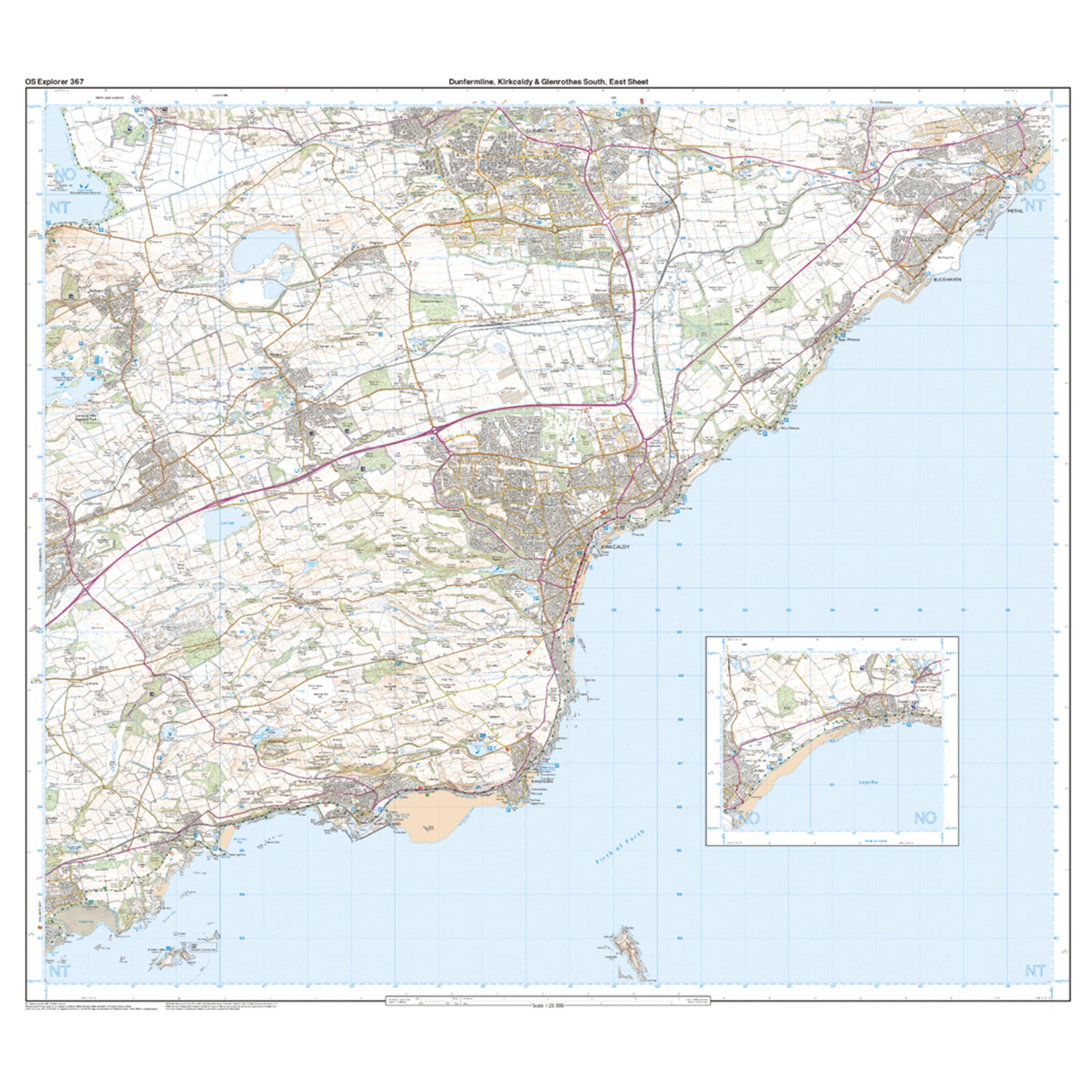 Explorer 367 Dunfermline, Kirkcaldy & Glenrothes South Map With Digital Version