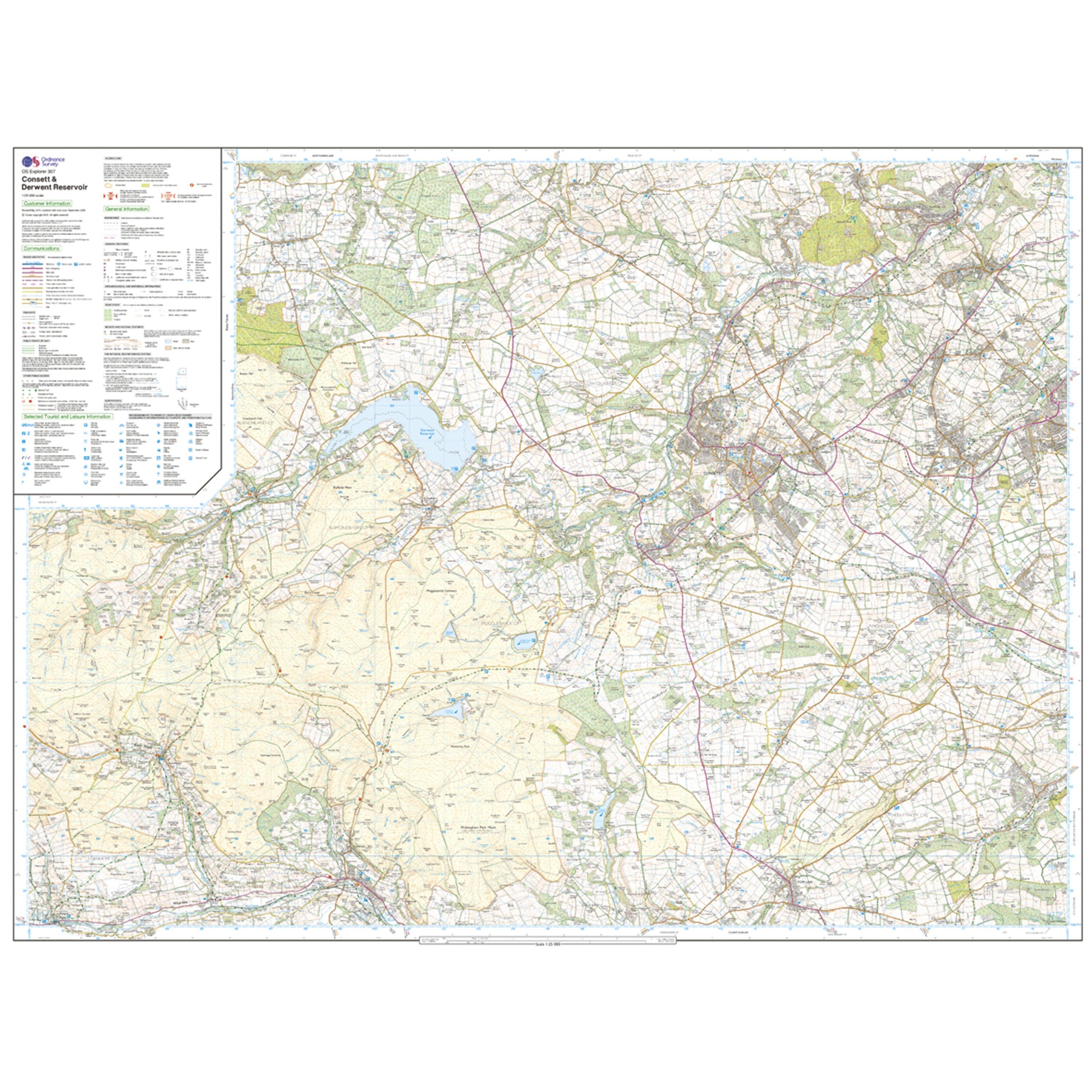 Explorer 307 Consett & Derwent Reservoir Map With Digital Version