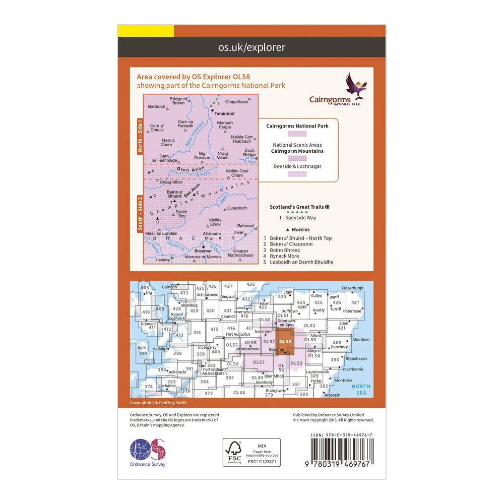 Explorer Active OL 58 Braemar, Tomintoul & Glen Avon Map