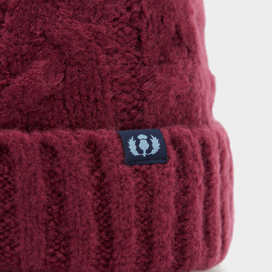 Chunky Knit Bobble Hat Wine