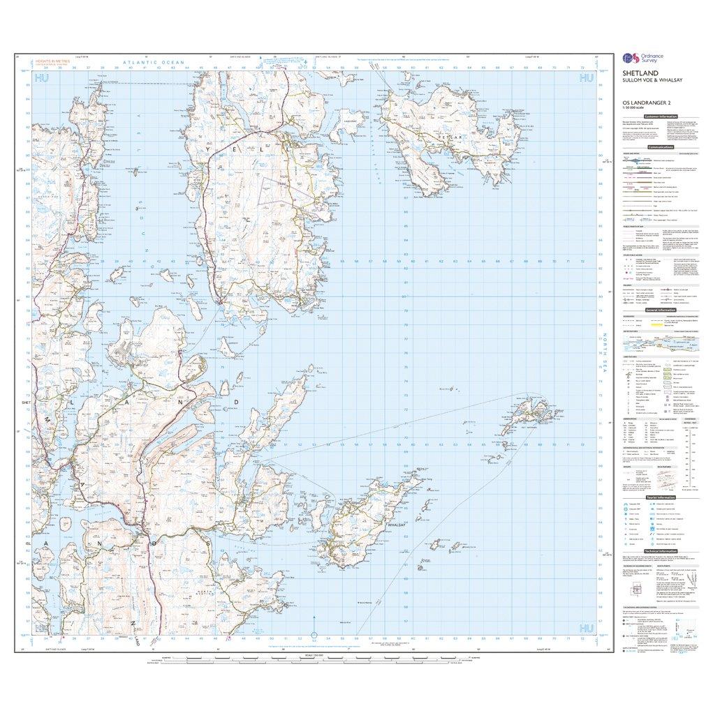 Landranger 2 Shetland  Sullom Voe & Whalsay Map With Digital Version