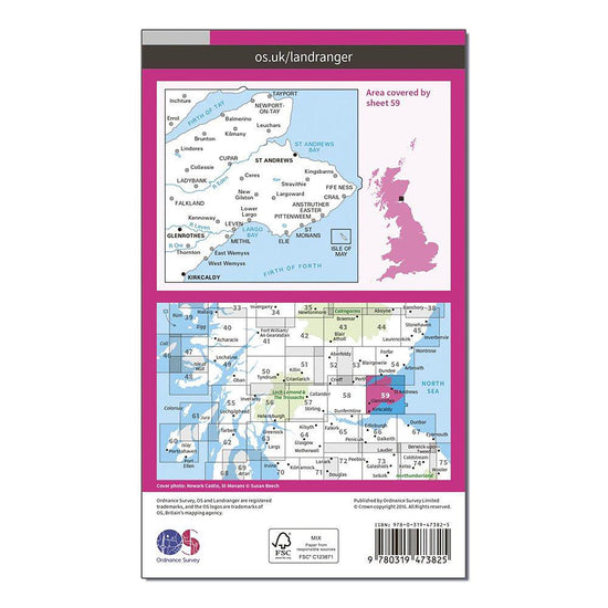 Landranger Active 59 St Andrews, Kirkcaldy & Glenrothes Map With Digital Version