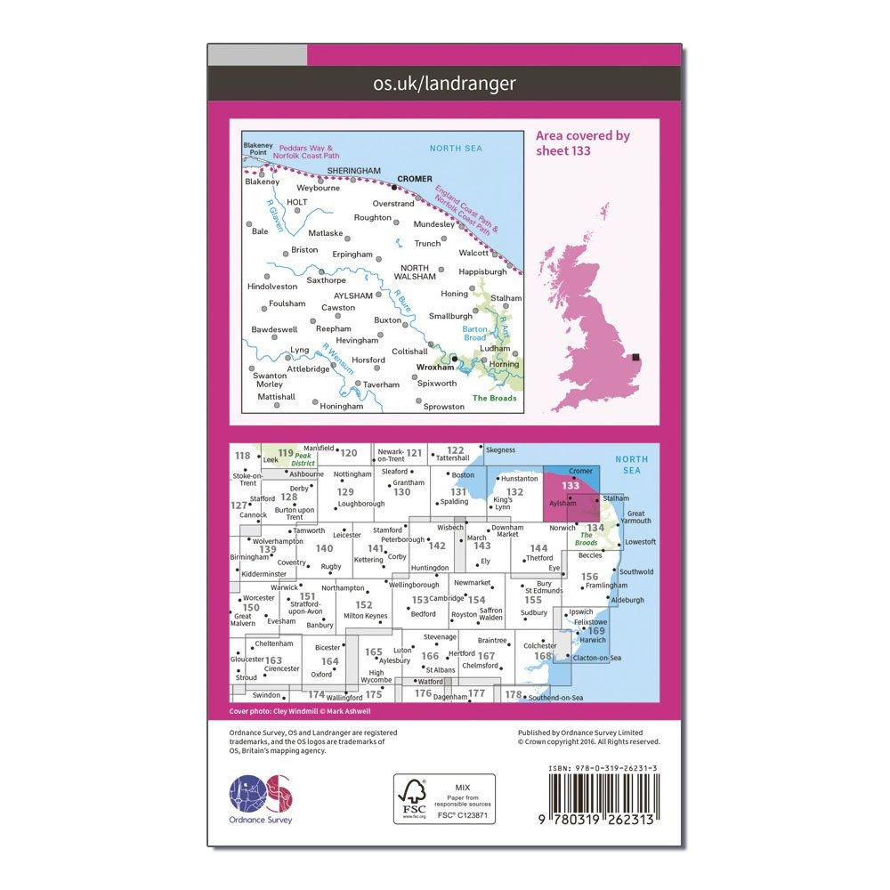 OS Landranger 133 North East Norfolk, Cromer & Wroxham Map