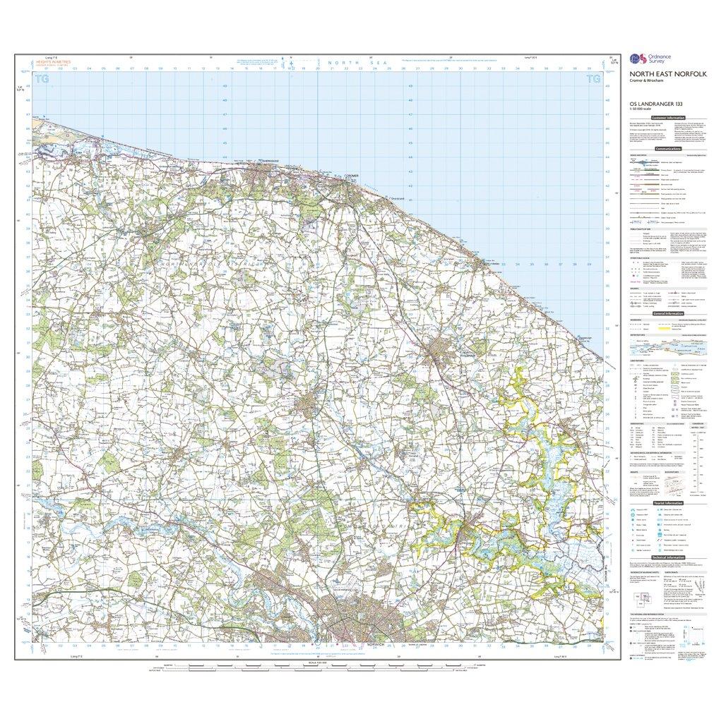 OS Landranger 133 North East Norfolk, Cromer & Wroxham Map