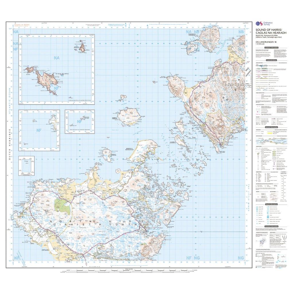 Landranger 18 Sound of Harris, North Uist, Taransay & St Kilda Map With Digital Version