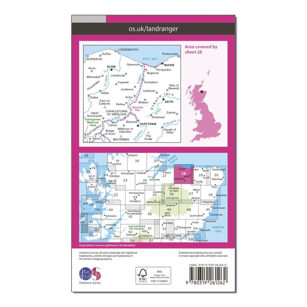 Landranger 28 Elgin, Dufftown, Buckie & Keith Map With Digital Version