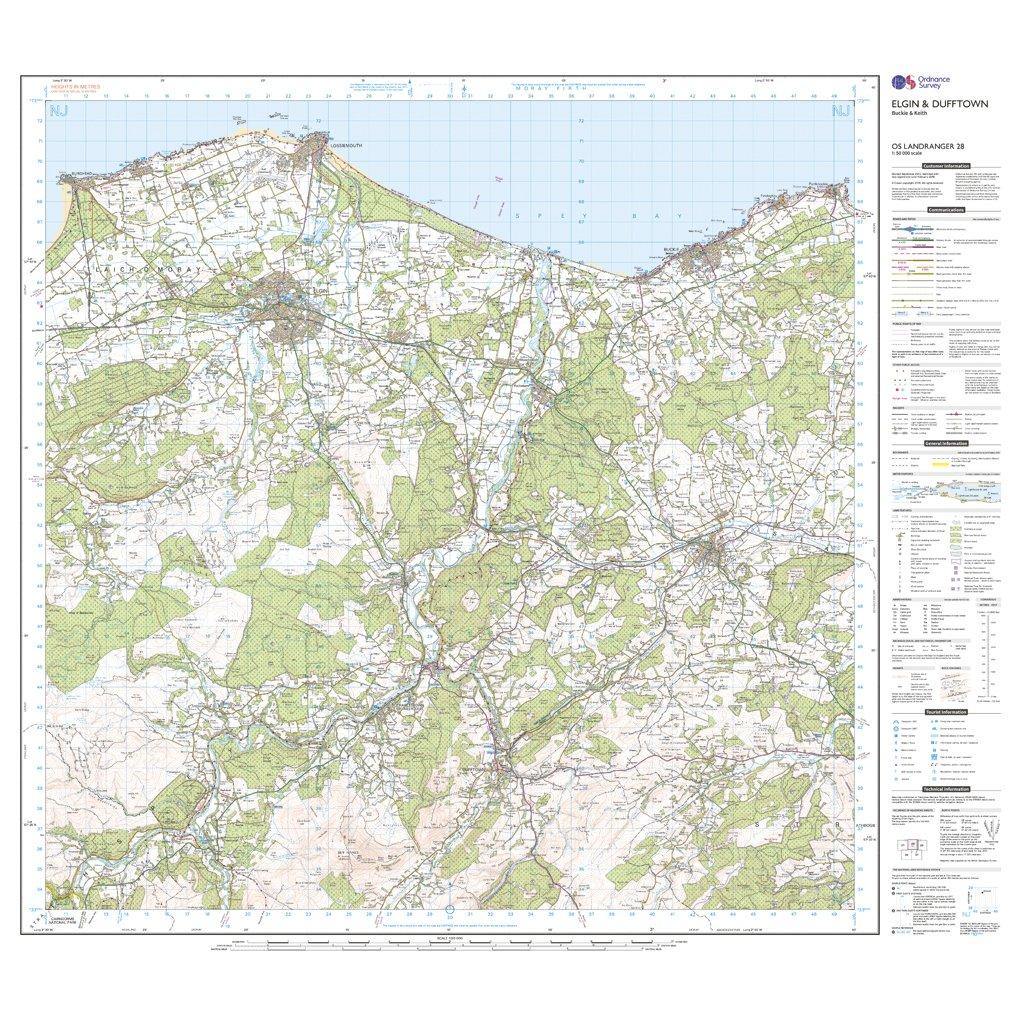 Landranger 28 Elgin, Dufftown, Buckie & Keith Map With Digital Version