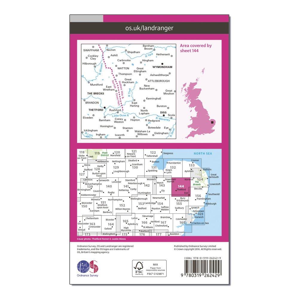 Landranger 144 Thetford & Diss, Breckland & Wymondham Map With Digital Version