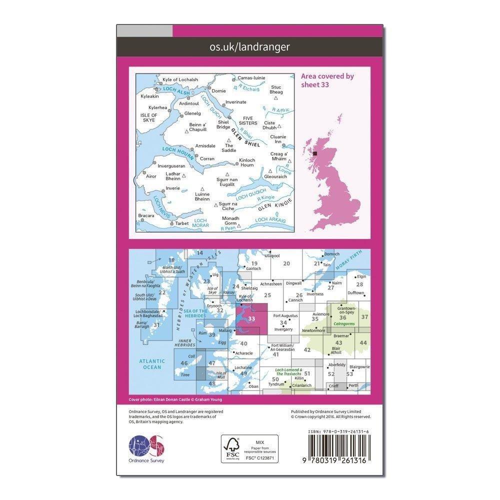 Landranger 33 Loch Alsh, Glen Shiel & Loch Hourn Map With Digital Version