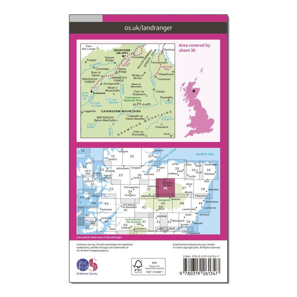 Landranger 36 Grantown, Aviemore & Cairngorm Mountains Map With Digital Version