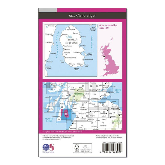 Landranger Active 69 Isle of Arran Map With Digital Version