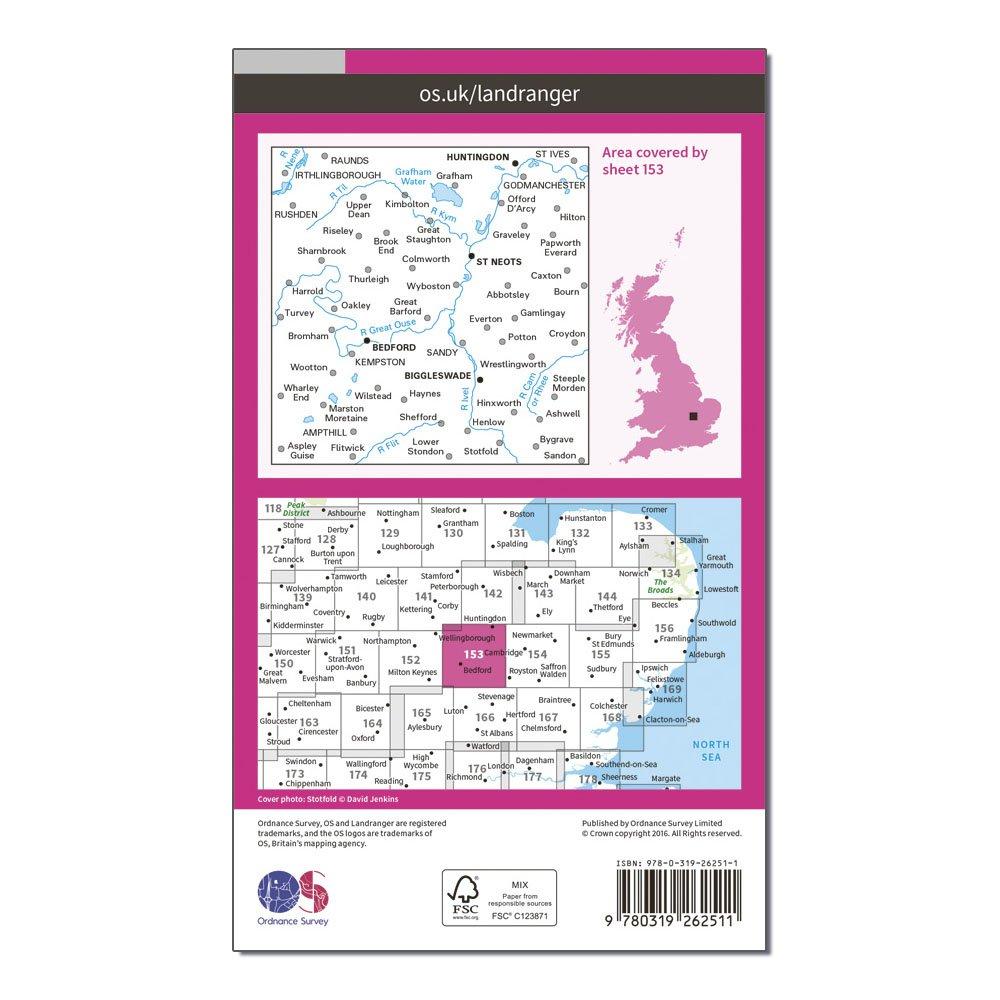 Landranger 153 Bedford, Huntingdon, St Neots & Biggleswade Map With Digital Version