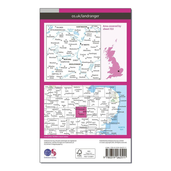 Landranger 153 Bedford, Huntingdon, St Neots & Biggleswade Map With Digital Version