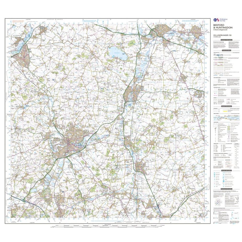 Landranger 153 Bedford, Huntingdon, St Neots & Biggleswade Map With Digital Version