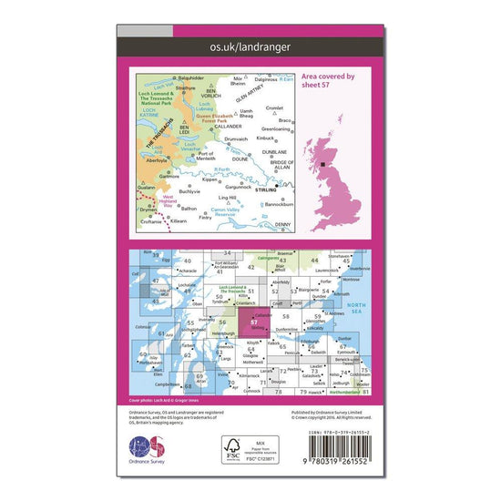 OS Landranger 57 Stirling & The Trossachs Map