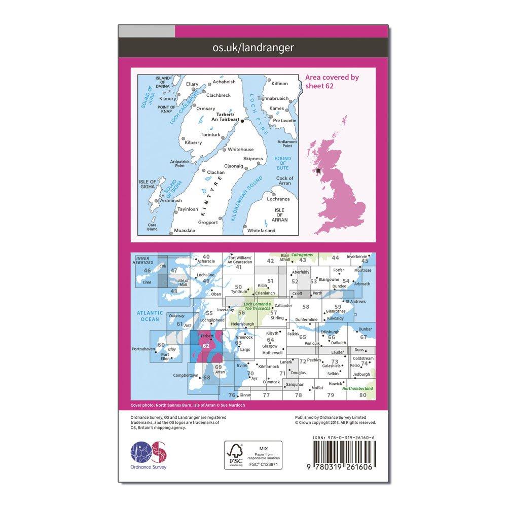 Landranger 62 North Kintyre & Tarbert Map With Digital Version