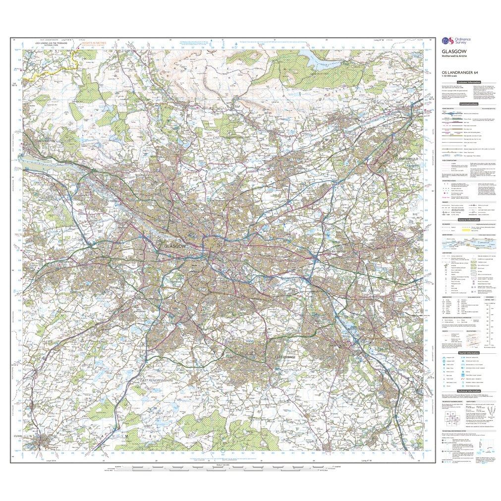Landranger 64 Glasgow, Motherwell & Airdrie Map With Digital Version