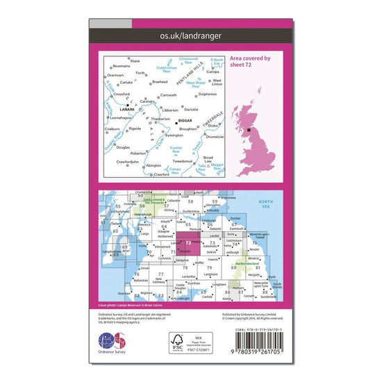 Landranger 72 Upper Clyde Valley, Biggar & Lanark Map With Digital Version