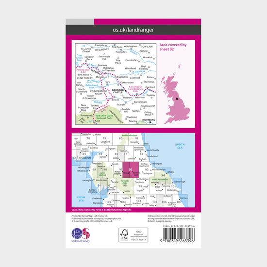 Landranger 92 Barnard Castle And Surrounding Area Map With Digital Version