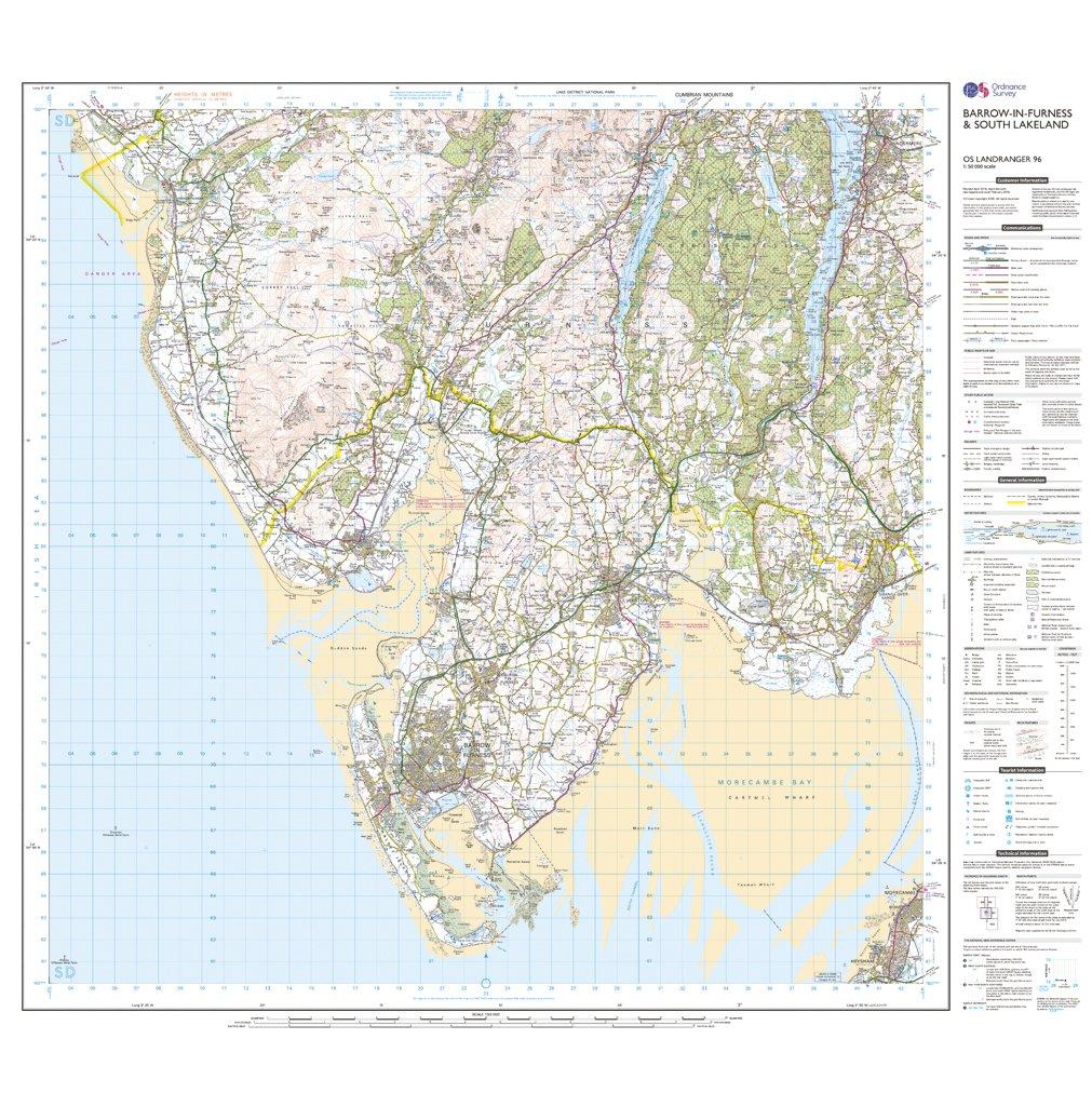 OS Landranger 96 Barrow-in-Furness & South Lakeland Map