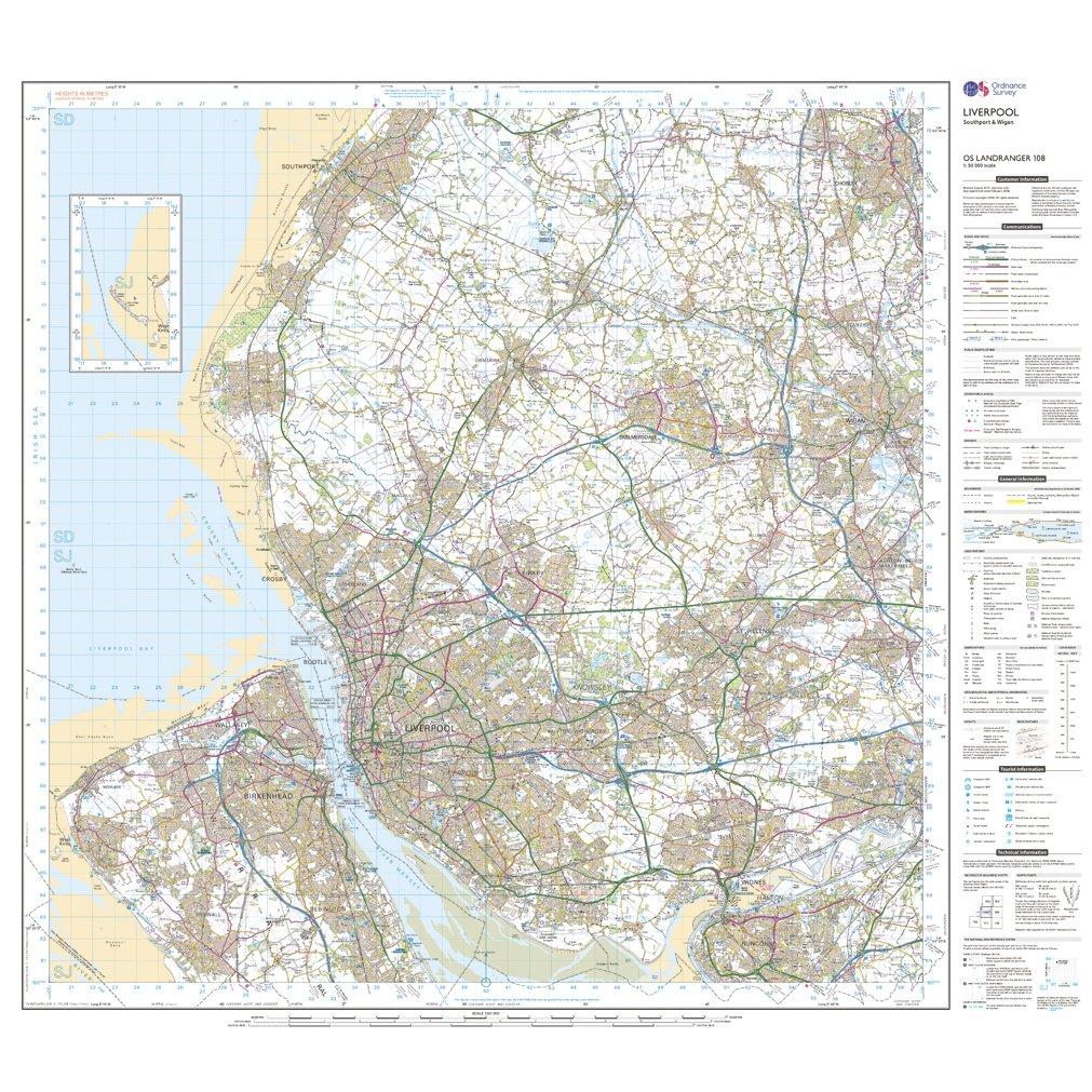 Landranger 108 Liverpool, Southport & Wigan Map With Digital Version
