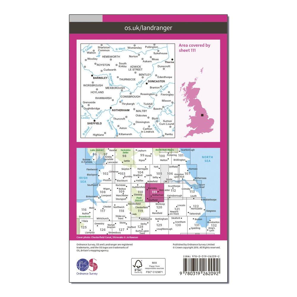 OS Landranger 111 Sheffield & Doncaster, Rotherham, Barnsley & Thorne Map