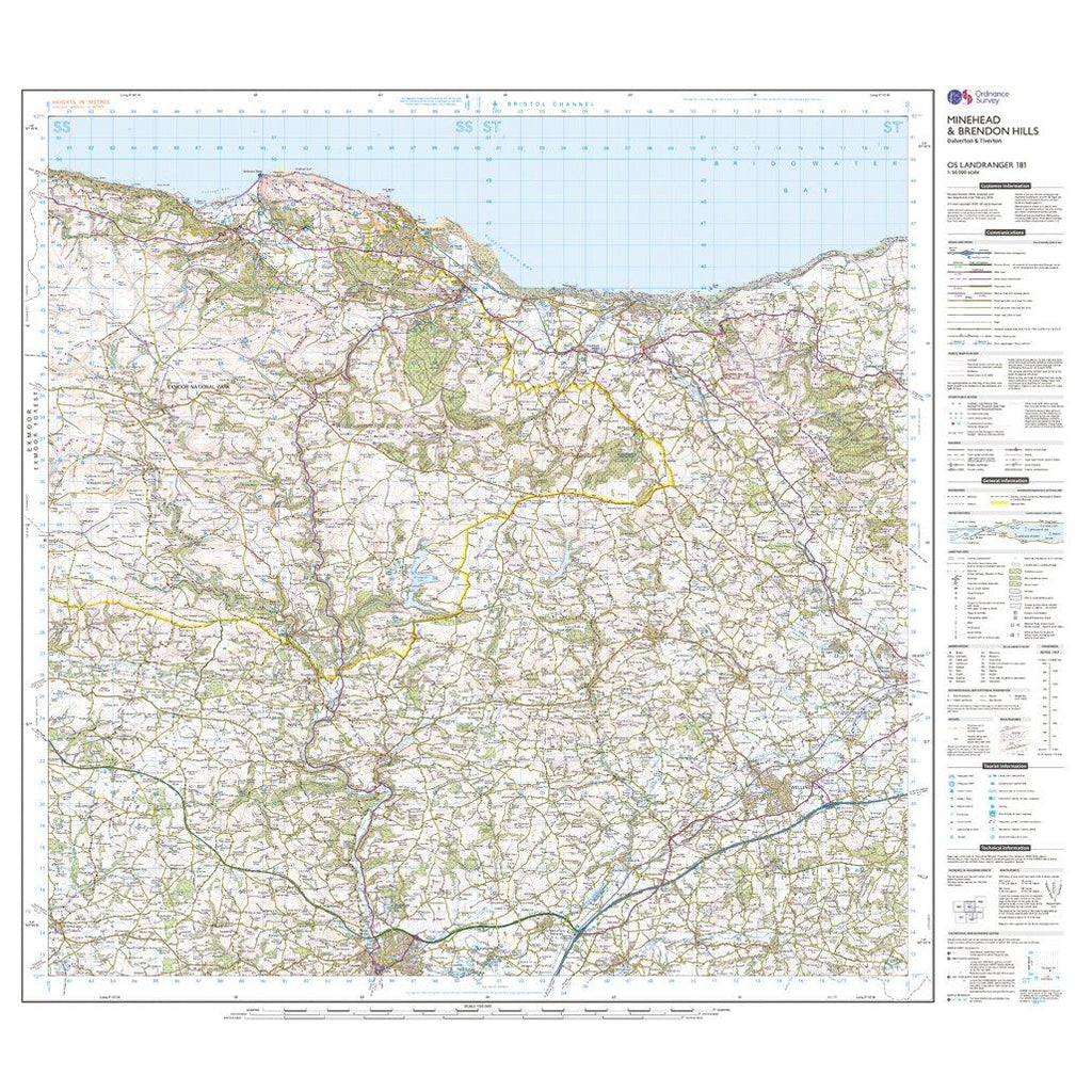 Landranger 181 Minehead & Brendon Hills, Dulverton & Tiverton Map With Digital Version
