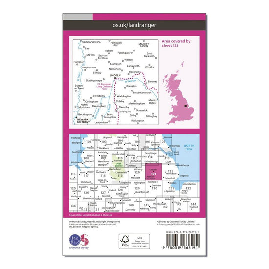 OS Landranger 121 Lincoln & Newark-on-Trent Map