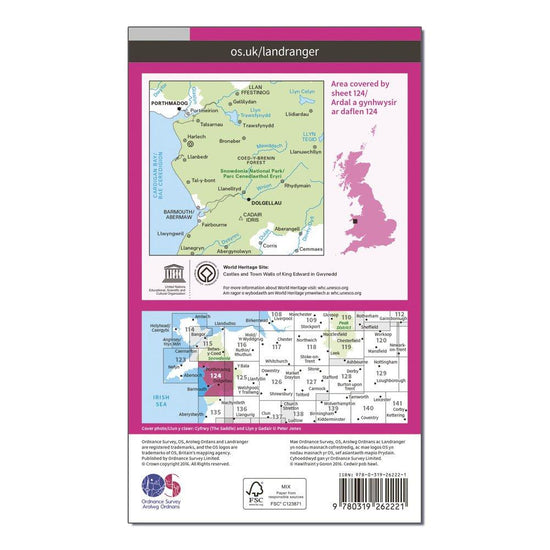 OS Landranger 124 Porthmadog & Dolgellau Map