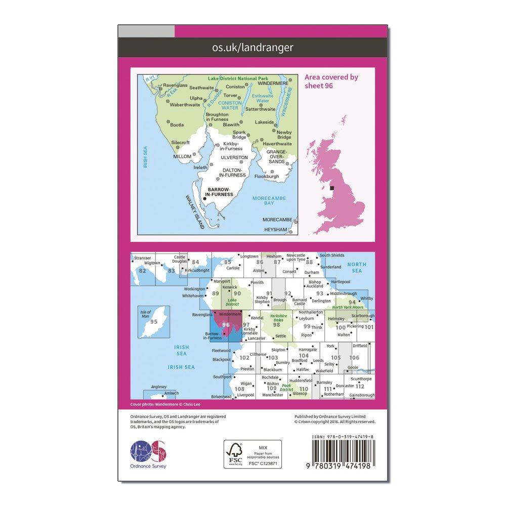 Landranger Active 96 Barrow-in-Furness & South Lakeland Map With Digital Version