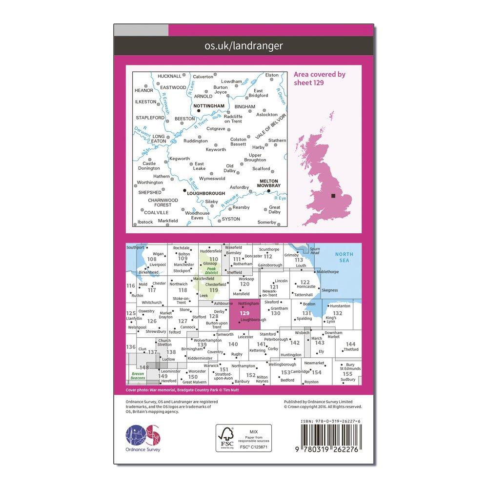 Landranger 129 Nottingham & Loughborough, Melton Mowbray Map With Digital Version