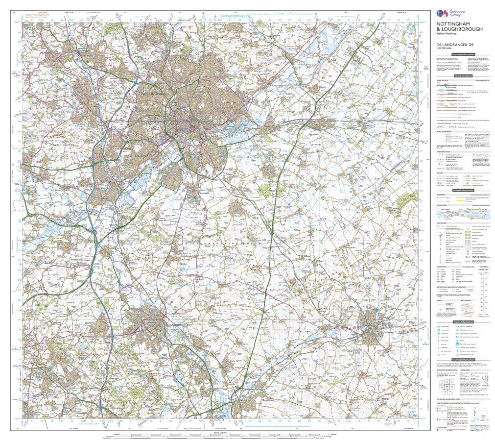 Landranger 129 Nottingham & Loughborough, Melton Mowbray Map With Digital Version