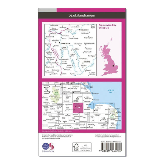 Landranger 130 Grantham, Sleaford & Bourne Map With Digital Version