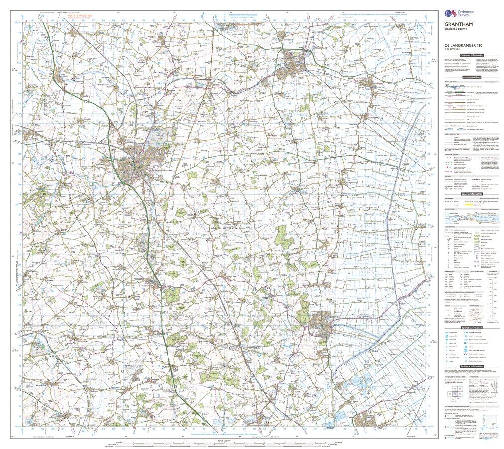 Landranger 130 Grantham, Sleaford & Bourne Map With Digital Version