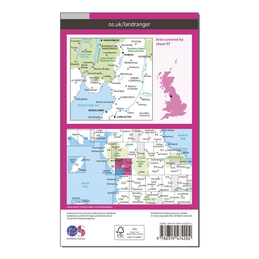 Landranger Active 97 Kendal, Morecambe, Windermere & Lancaster Map With Digital Version