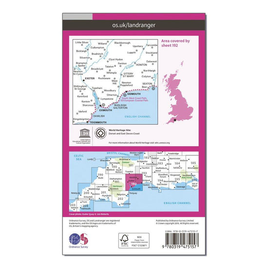 Landranger Active 192 Exeter & Sidmouth, Exmouth & Teignmouth Map With Digital Version