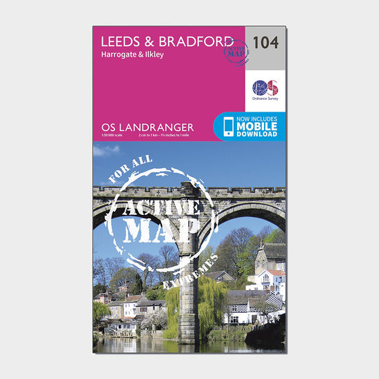 Landranger Active 104 Leeds & Bradford, Harrogate & Ilkley Map With Digital Version