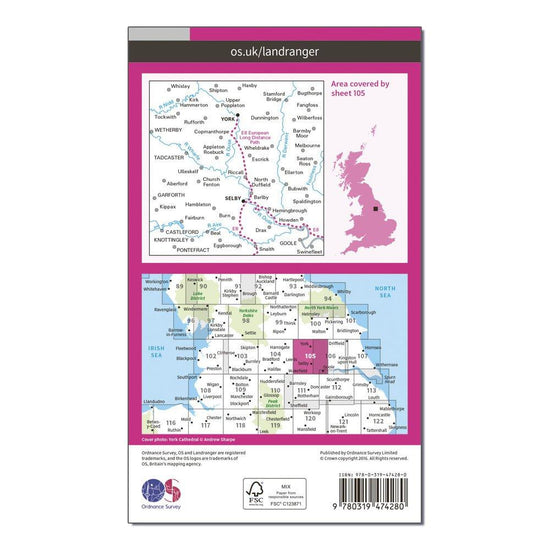 Landranger Active 105 York & Selby Map With Digital Version