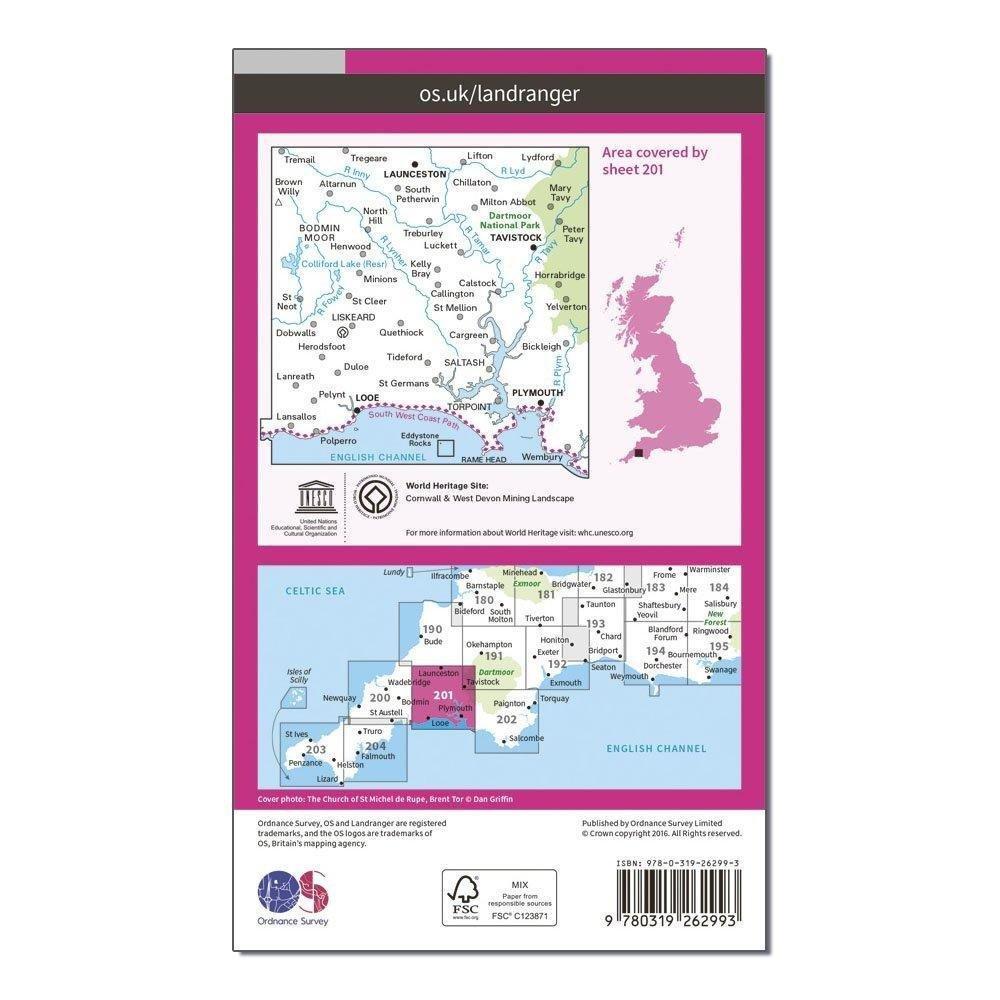 Landranger 201 Plymouth & Launceston, Tavistock & Looe Map With Digital Version