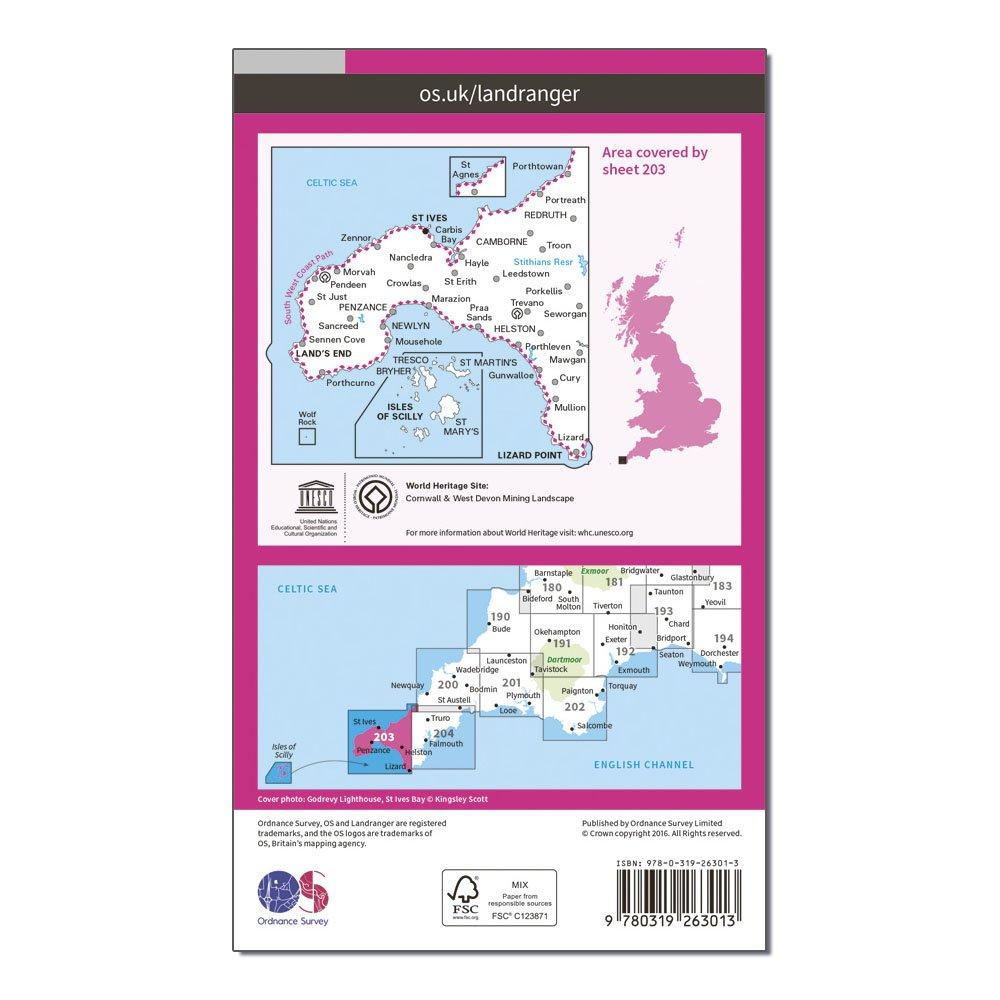 Landranger 203 Land's End & Isles of Scilly, St Ives & Lizard Point Map With Digital Version