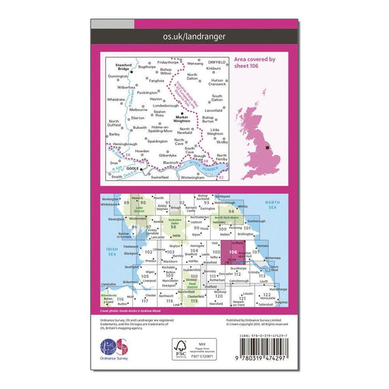 Landranger Active 106 Market Weighton, Goole & Stamford Bridge Map With Digital Version