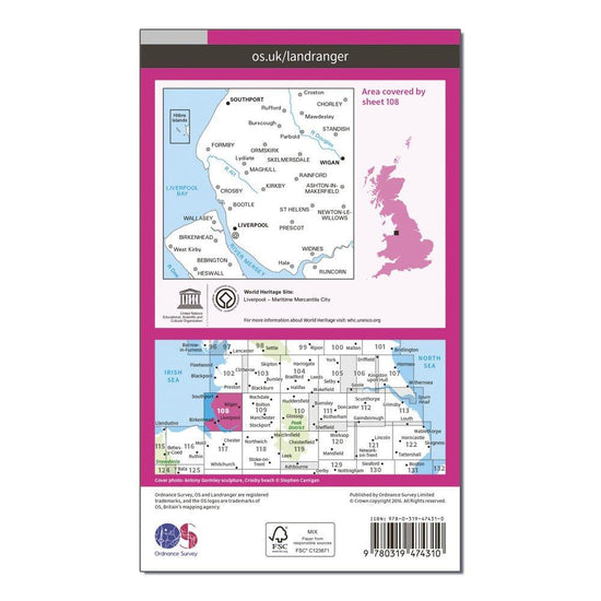 Landranger Active 108 Liverpool, Southport & Wigan Map With Digital Version