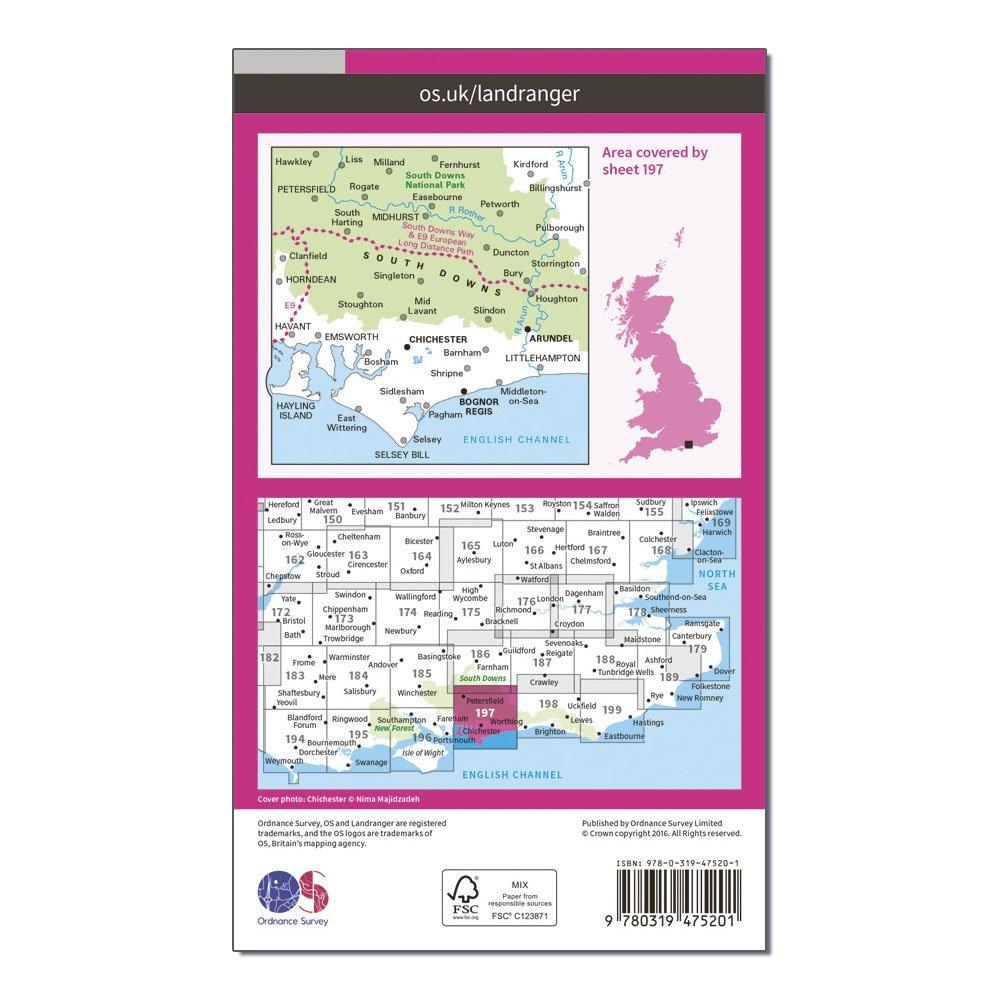 Landranger Active 197 Chichester & The South Downs Map With Digital Version
