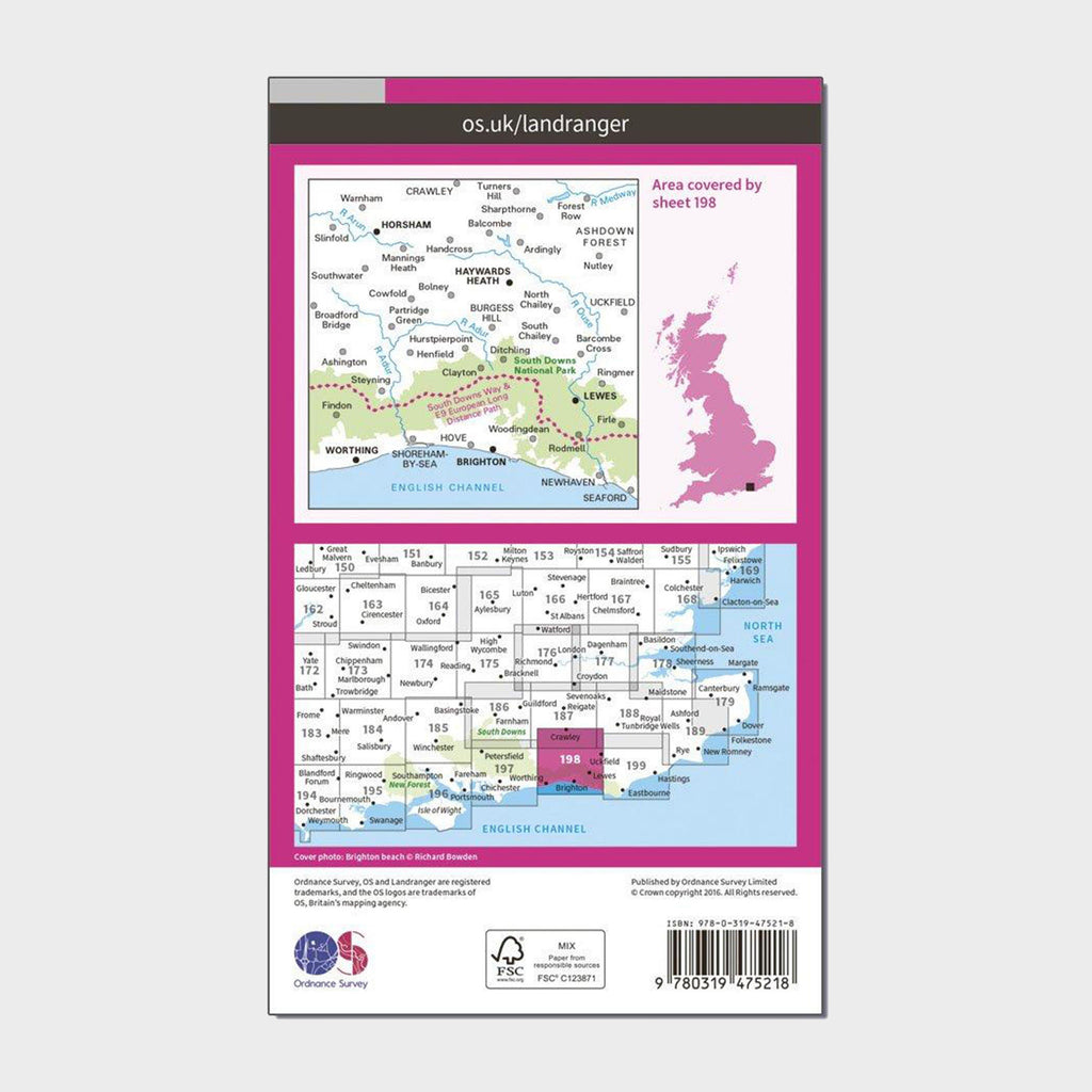 Landranger Active 198 Brighton & Lewes, Haywards Heath Map With Digital Version